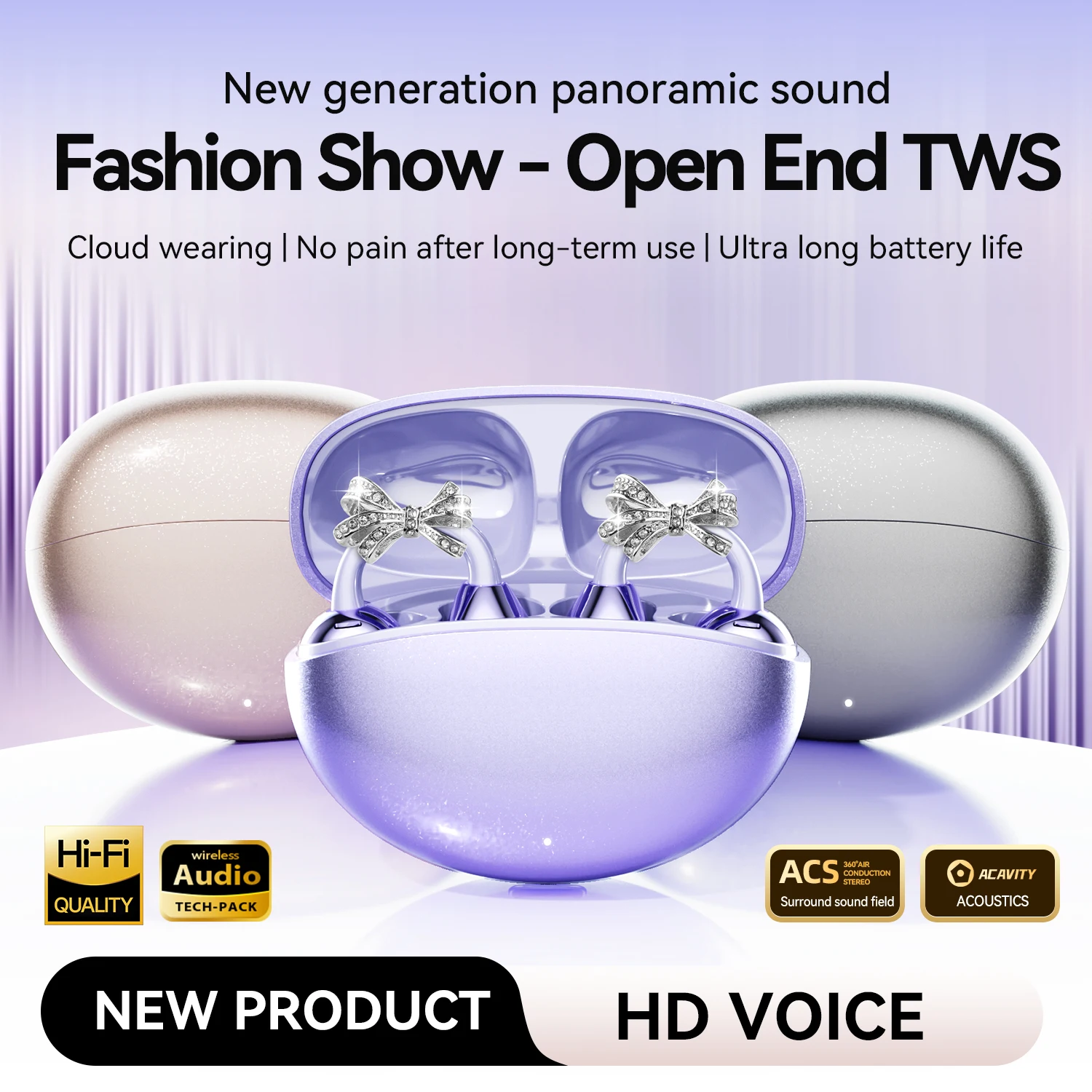 

Bluetooth-наушники CHENGRUIDA Новые беспроводные наушники с серьгами украшенными бабочками фиолетового, серебряного и розового золота для S