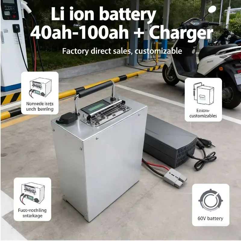 Lithium-Ion Battery Pack And Charger 60V 40Ah-80Ah for 1kw-5kw Electric Systems - Rechargeable High Capacity Battery Set for Gol