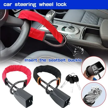 Universal Antitheft Device for Car Steering Wheel Lock with Seat Belt Buckles with 3 Keys Anti Theft for Truck SUV Van RV Safety