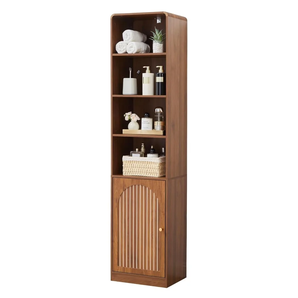 

67" Tall Slim Bathroom Storage Cabinet, Narrow Bathroom Towel Cabinet with Arched Door and Adjustable Shelves, Customized