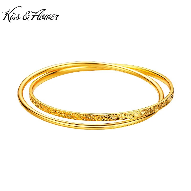 

KISS&FLOWER Gold Shiny Bracelets Bangles For Women Wedding Party Birthday Christmas Bride Mother Girlfriend Ladies Gift BR344