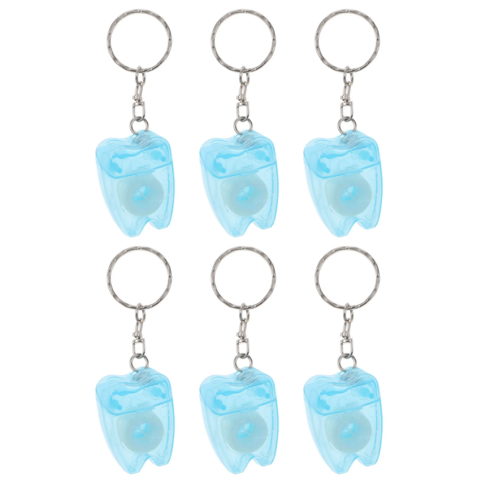 

6Pcs Compact Dental Floss Keychain Stylish Tooth Shaped Floss Dispenser Portable Oral Care 10m Portable Dental Care