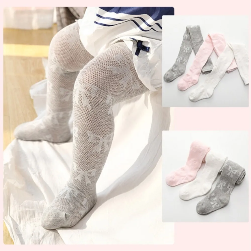 

Thin big bow mesh children's pantyhose in summer solid color baby mosquito-proof leggings socks.