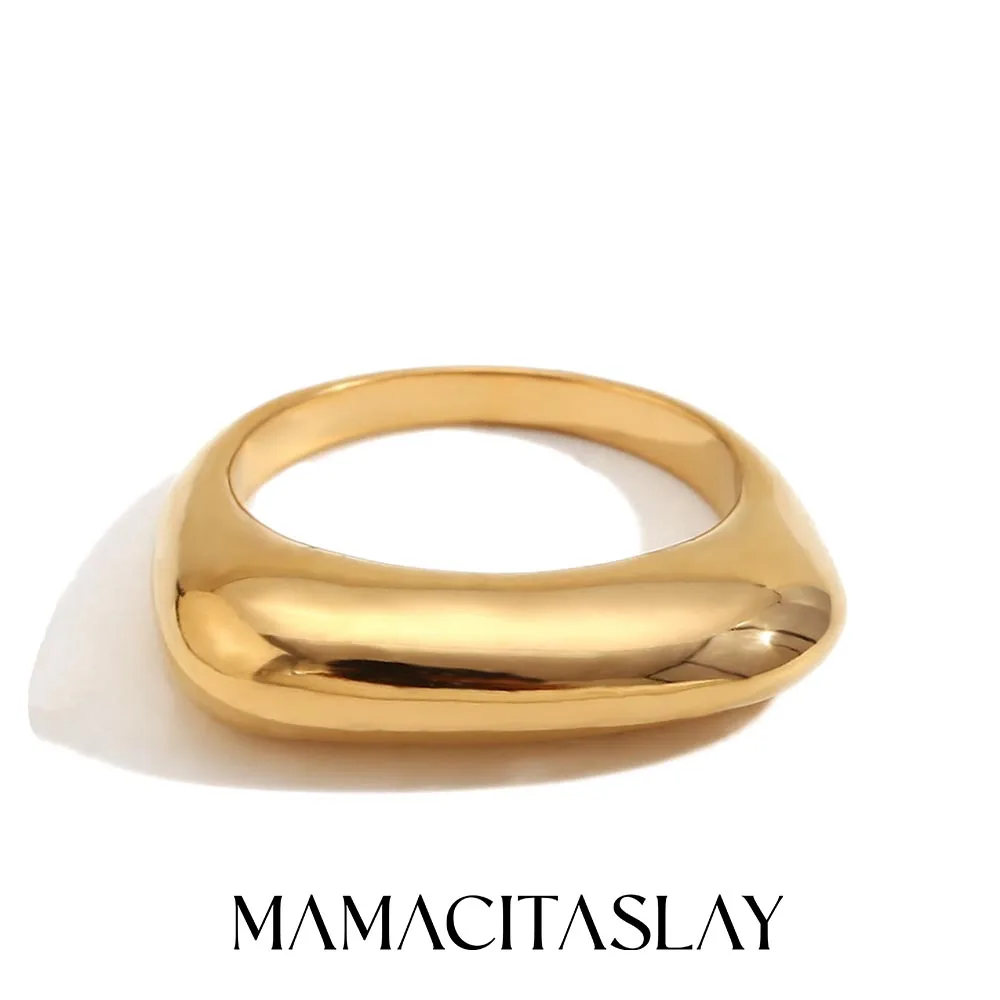 MamacitaSlay Classic 316L Stainless Steel Flat Stick Ring Waterproof 18K Gold Plated Jewelry 2025 Creative Women\'s Elegant Gift