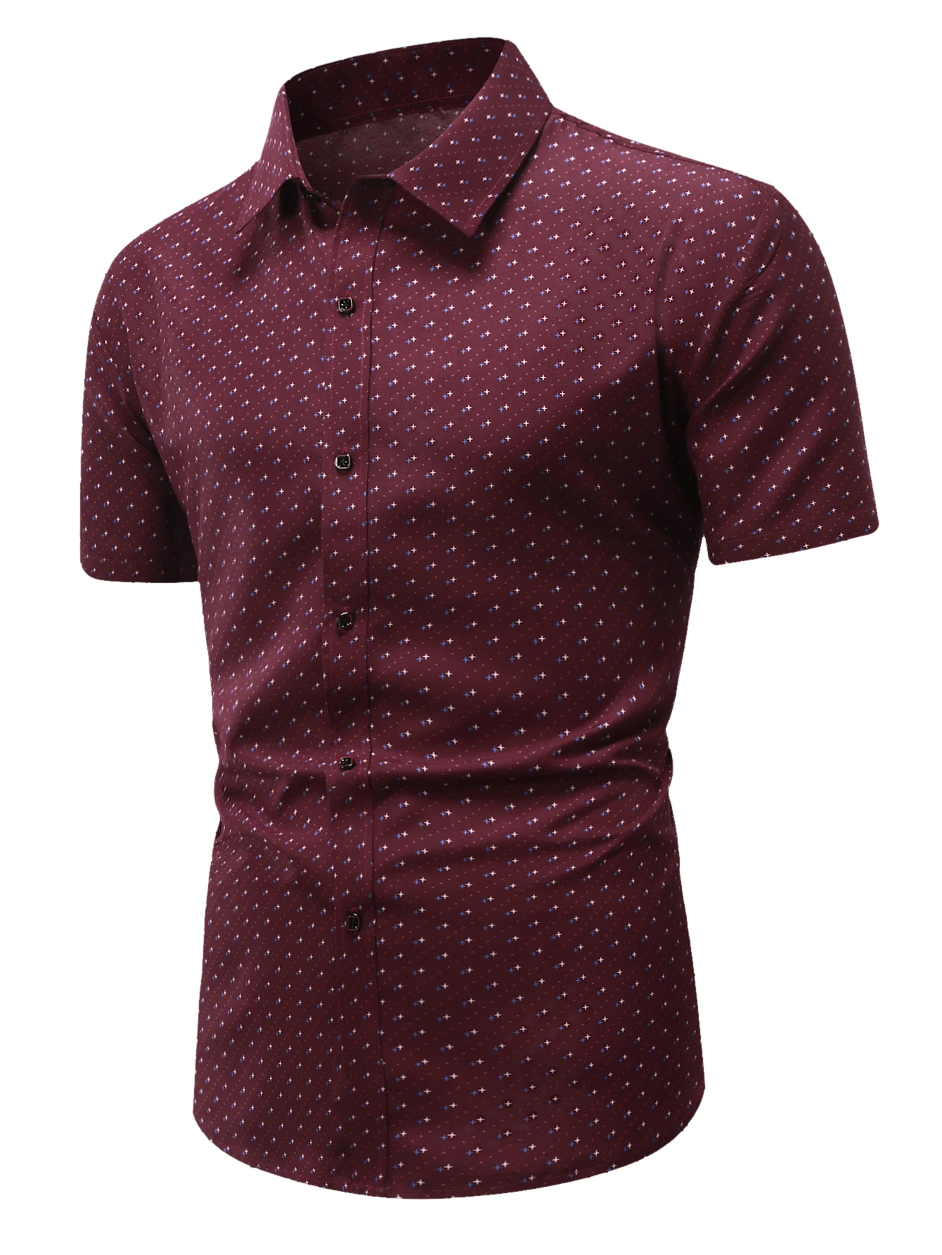 Men\'s Star Dots Printing Short Sleeve Button Up Shirts Floral Dressing Shirts Short Sleeve Button Down Shirts Casual Shirts for