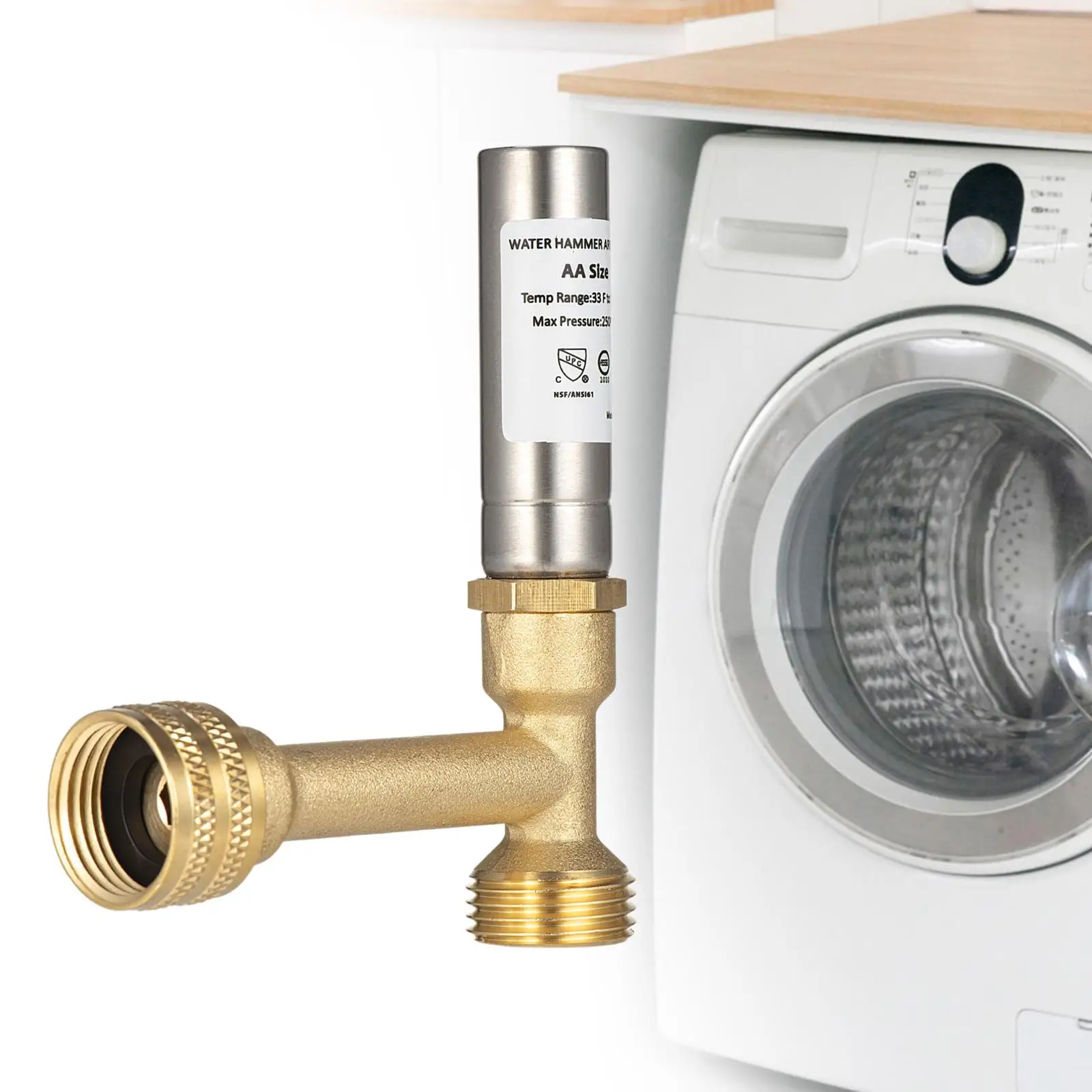 3/4 Inch Water Hammer Arrestor Stainless Steel Fitting Dual Pipe Noise Filter for Washing Machine and Laundry Room Use