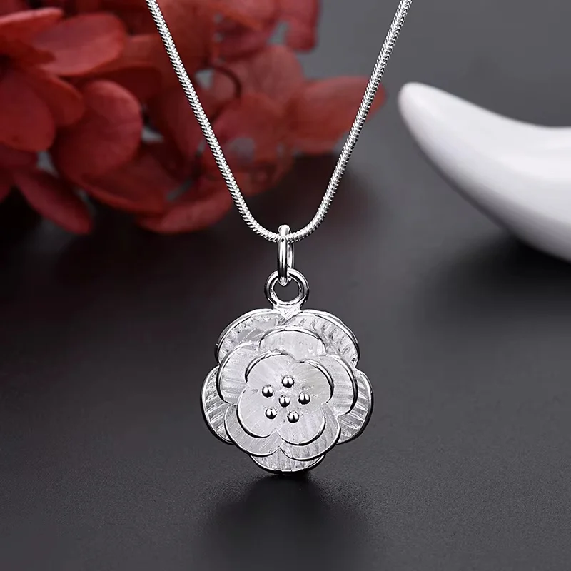 Fine 925 Sterling Silver Charm Flower Necklace Earring Bangle Jewelry for Women Retro Set Wedding Gift TRENDY