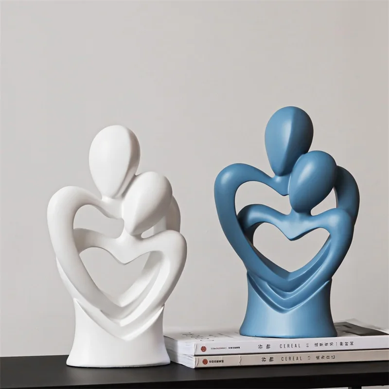 Imagem -05 - Escultura Casal Resina em Forma de Coração Abstrato Cuddle Amantes Estátua Hugging Decoração do Ornamento do Casamento Artesanato do Presente do Dia dos Namorados