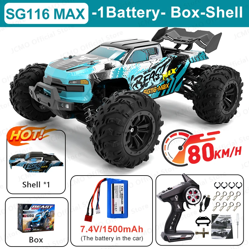 SG116MAX 80 km/u hoge snelheid RC auto borstelloze 4WD off-road drift afstandsbediening auto 1:16 professionele racewagens SG116PRO 40 km/u - afbeelding 1