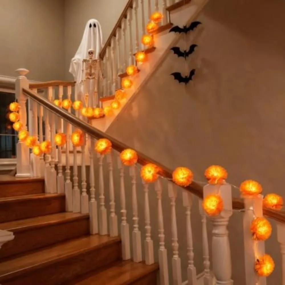 New 1.5/3 Meters Marigold Garland​​ Battery Powered LED Marigold String Lights Reusable Pooja Marigold Flowers​​ Indian Décor
