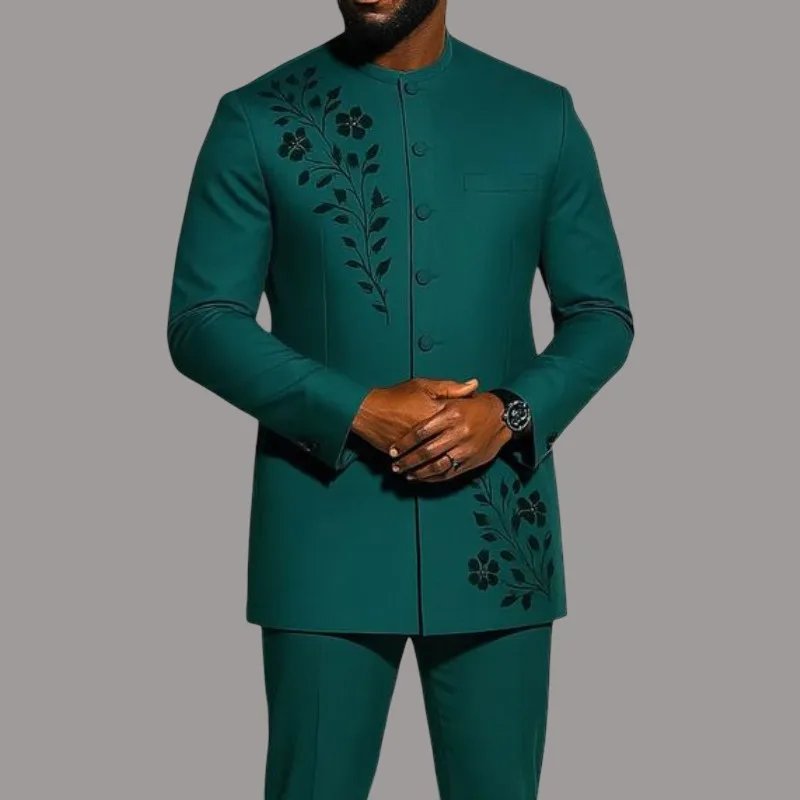 Single Breasted Men Suits Chinese Modern Style Beads Floral Fashion Jacket with Pants 2 Pieces Formal Wedding Tuxedo view 4