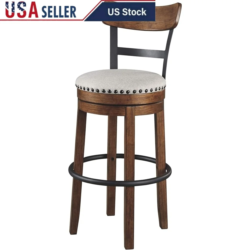 

Farmhouse Pub Height Barstool Tall Swivel Cushioned Seat Rustic Metal Wood Dining Stool Kitchen Bar Counter Seating