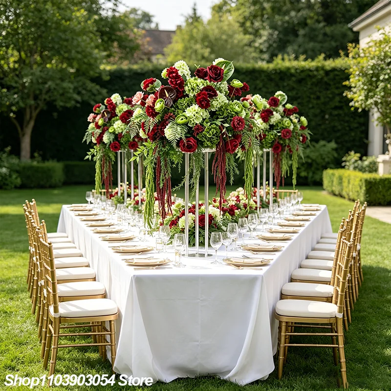 Weinrote und grüne Hortensien-Hängegirlande Luxuriöser Hochzeitshintergrund Blumenarrangement Gang-Bodentisch-Mittelstück Ball-Party-Dekoration – Detail 4