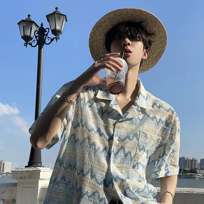Retro Japanese Style Men's Straw Hat Summer Sun Protection Casual Travel Versatile Hat Youth Beach Geometric Pattern