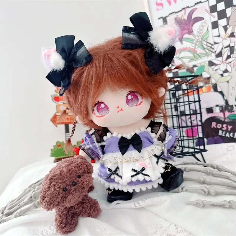 

20cm Kawaii Cool Purple Black Bow 5Pcs Set Plush Doll Clothes Accessories Idol Doll Can Change Clothes Game Anime Game Periphery
