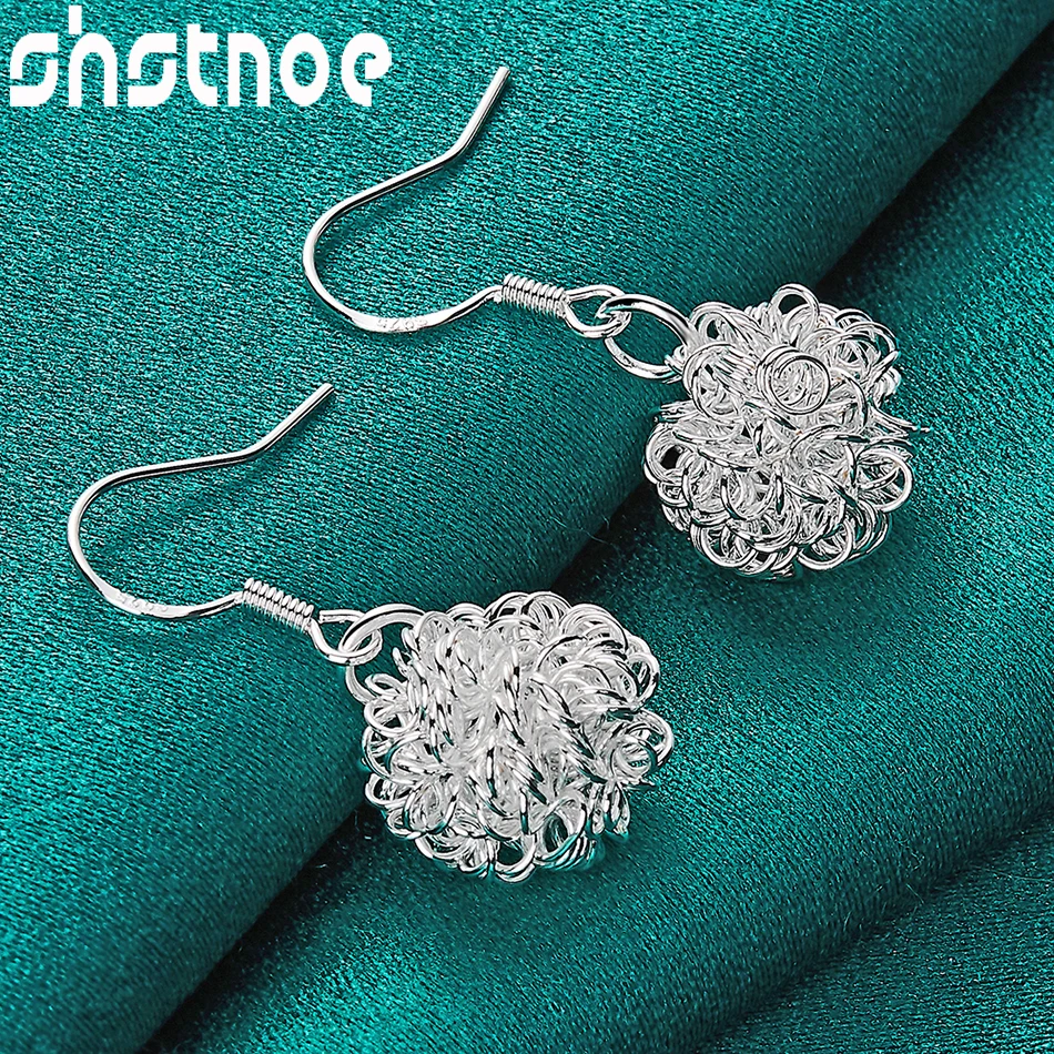 

SHSTONE 925 Sterling Silver Wool Ball Drop Earrings For Women Fashion Party Birthday Engagement Wedding Beautiful Charm Jewelry