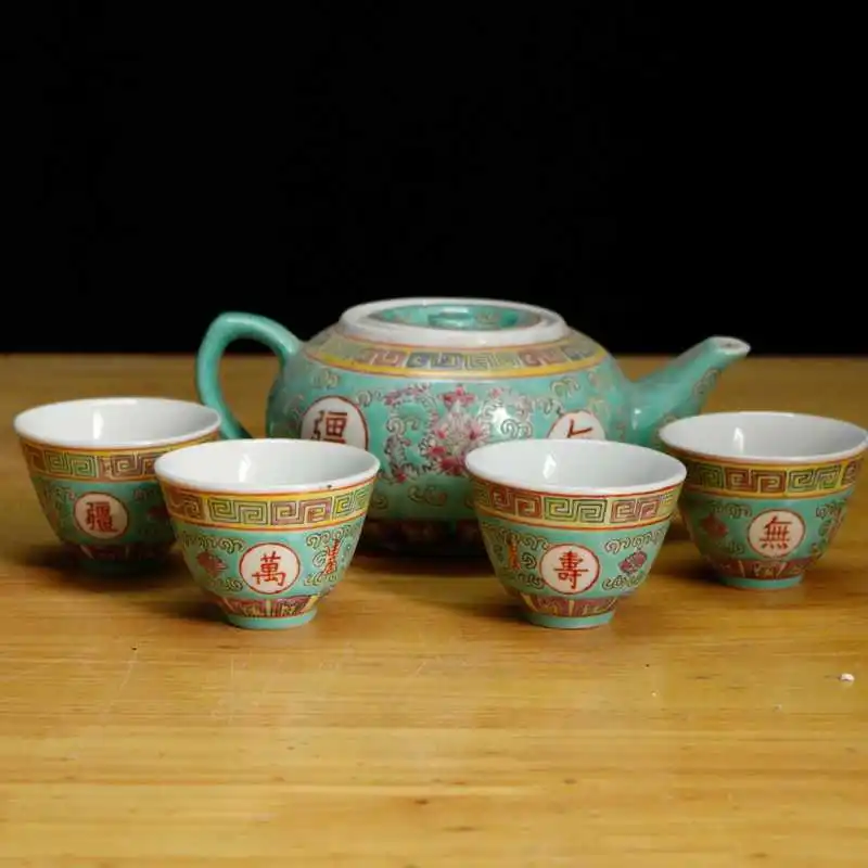 Traditional Chinese Jingdezhen Ceramic Tea set Porcelain Teapot Red Tea Pot Drinkware Longevity Cups