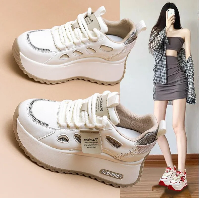 الخريف 7 سنتيمتر جلد طبيعي مريح تنفس مخفي كعب كتلة الشقق لوح تزلُّج منصة إسفين أحذية رياضية مبركن أحذية مكتنزة