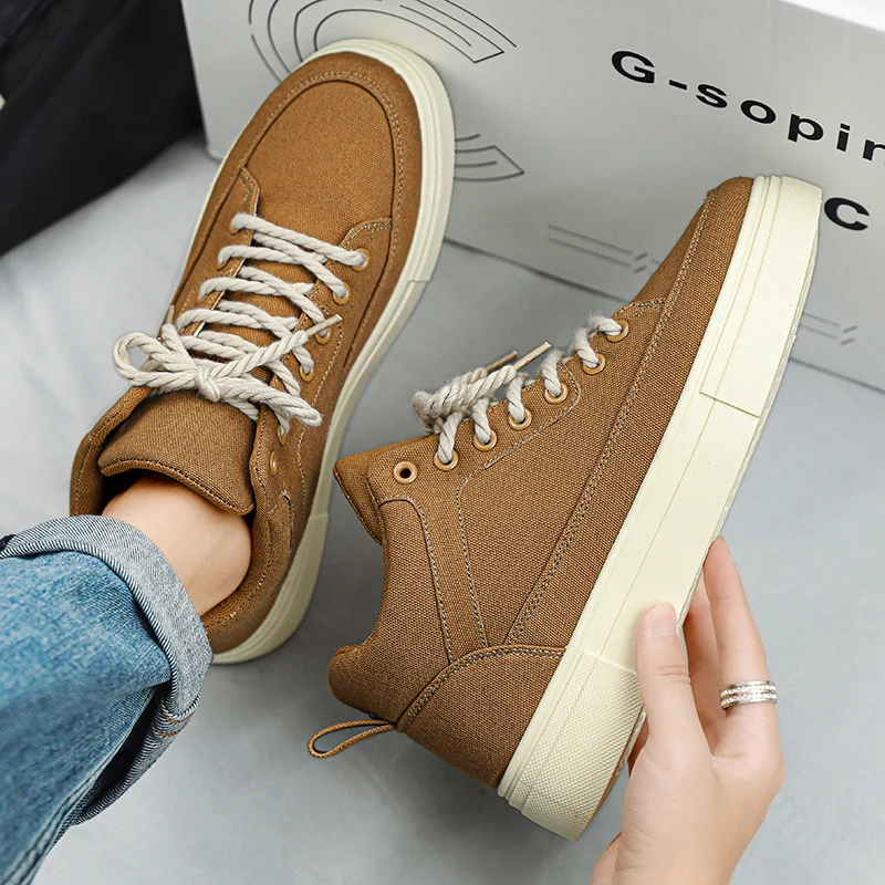 Men's Canvas Shoes Fashion Spring Solid High Top Vulcanized Shoes Men Flat Design Casual Sneakers Man Board Shoes