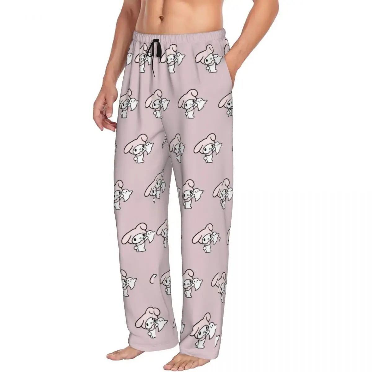 Custom Melody Pajama Pants for Men Pink Rabbit Lounge Sleep Drawstring Sleepwear Bottoms with Pockets