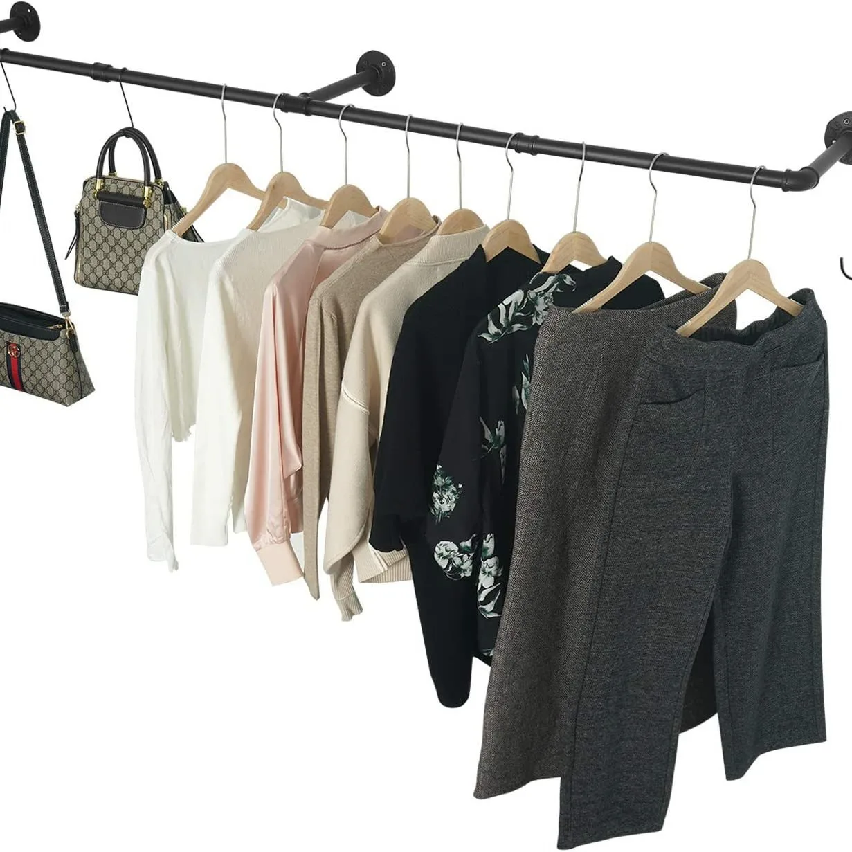 Wall Mounted Closet Rod Display Rack Wardrobe Storage Clothing Rack Clothes Storage Hanger