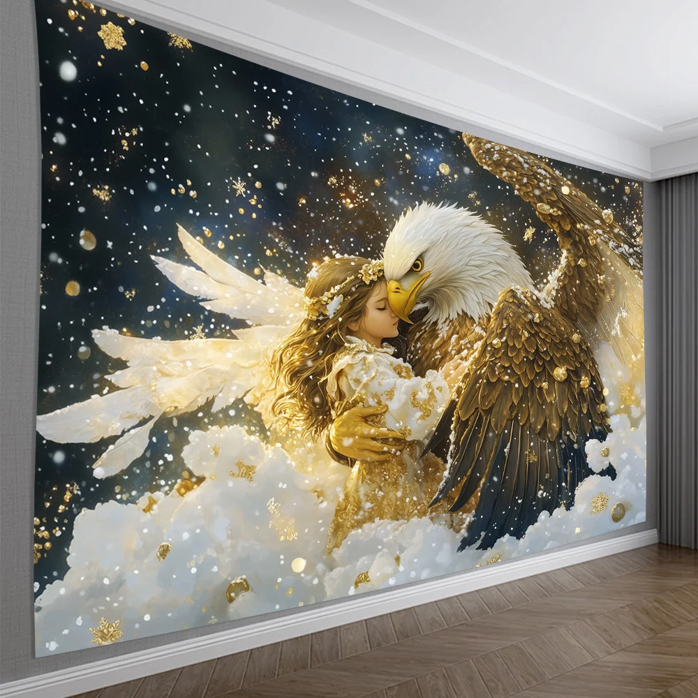 eagle embraces the girl Digital printing polyester wall hanging tapestry decorative Living room bedrooms Office background gift