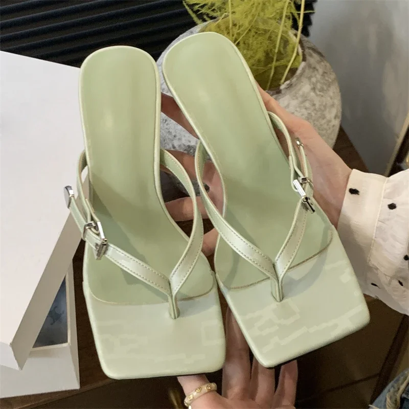 Eilyken 2024 Summer Fashion Clip Toe Buckle Slippers Women Party Thin Heels Shoes Flip Flops Slides Zapatos De Muje