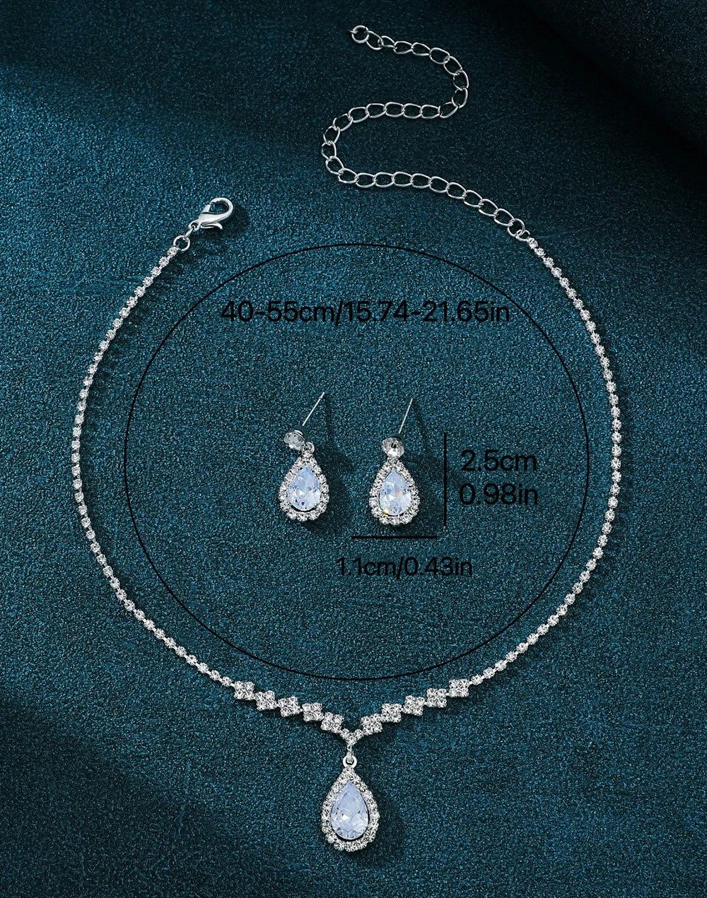 Серебряный свадебный комплект украшений с ожерельем, сережками, браслетом со стразами — свадебным и официальным случаем