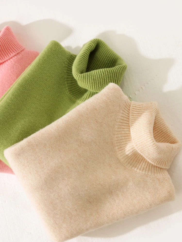 Children Wool Sweater High Plie Collar Pullover Boy Girl Basic Solid Autumn Winter Thick Kids 100% Merino Wool Knitwear Clothes