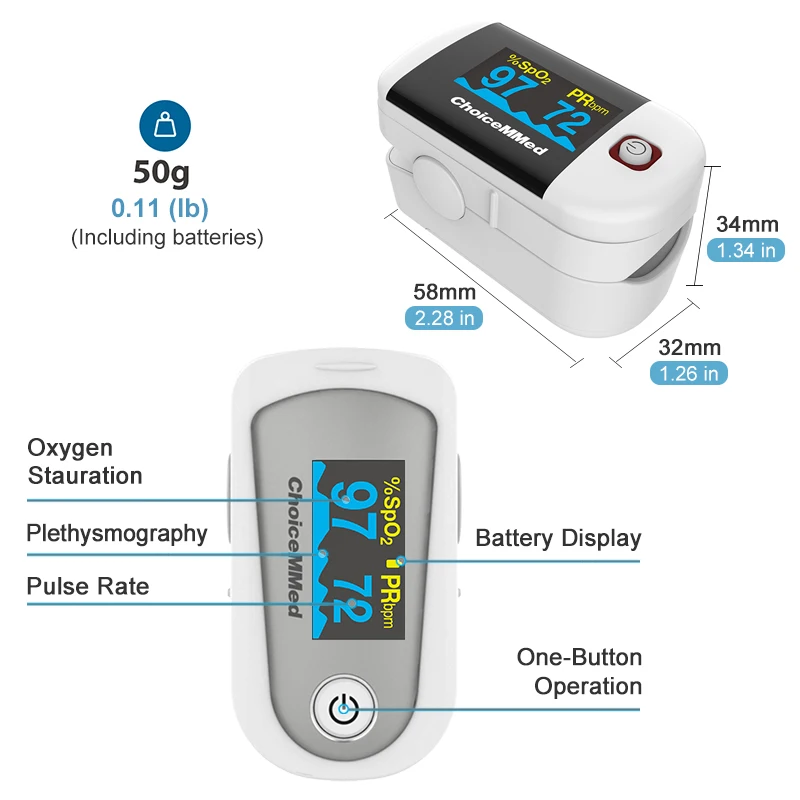 ChoiceMMed Fingertip Pulse Oximeter Blood Oxygen Saturation Meter SPO2 Heart Rate Monitor OLED Digital Pulse Oximetro MD300C23