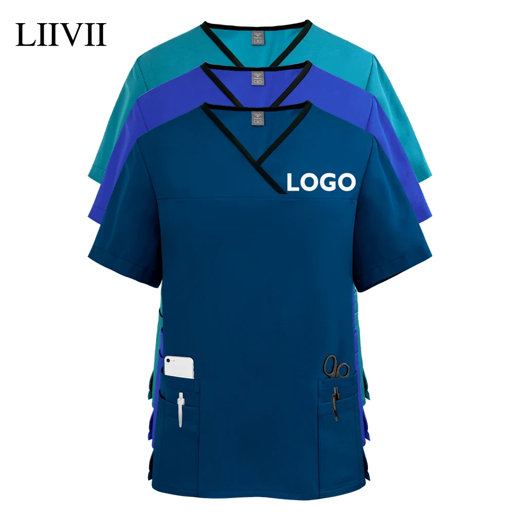 Novo uniforme de enfermeira feminino casual manga curta topo farmácia blusa de trabalho médico hospital médico camiseta uniforme de enfermagem adicion