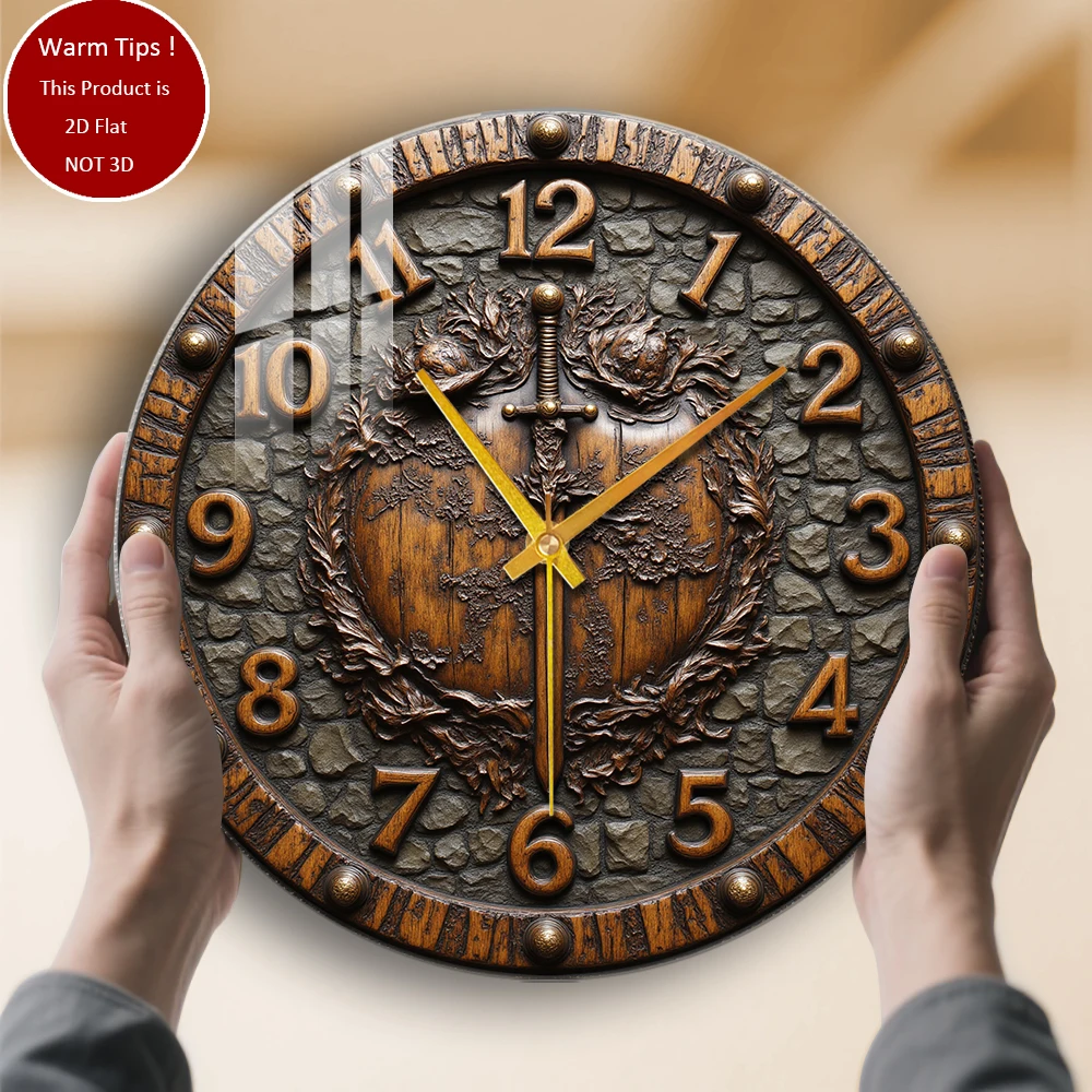 

Настенные часы из закаленного стекла, щит, меч, лавровый венок, часы, подходящие для декора стен или настольного дисплея в любом месте