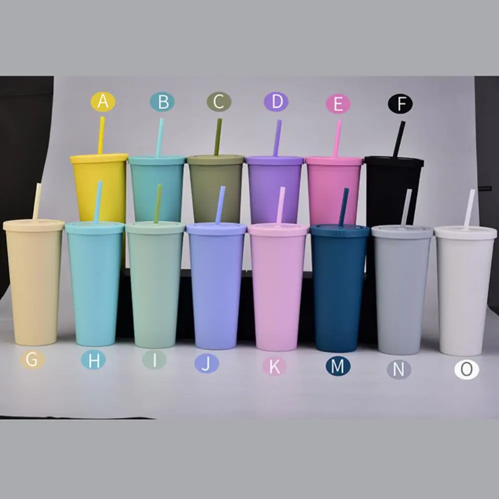 reusable double wall 700ml 710ml 24oz pastel color plastic cup cold cup plastic tumbler with straw and lid