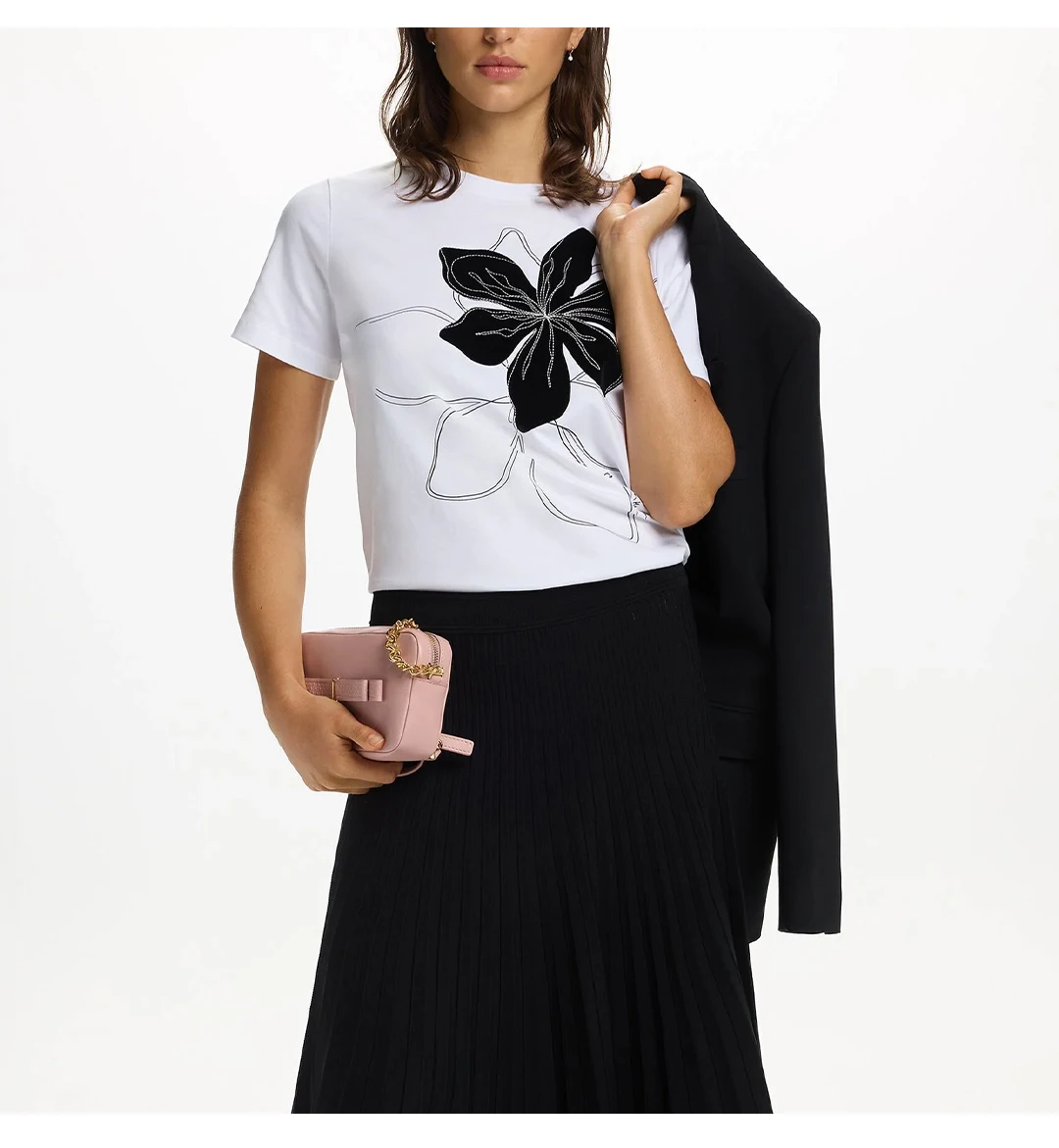CH Besticktes Blumen-Kurzarm-T-Shirt für Damen Rundhals Regular Fit Premium-Baumwolle Lässige Alltags-Vielseitige Oberteile – Detail 6