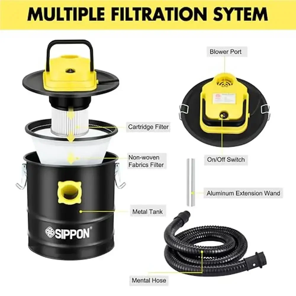 Ash aspirador de pó pelota fogão ventilador função 800w sucção 2.6 galão tudo-em-um filtro hepa seguro confiável extensão de 31,5 polegadas