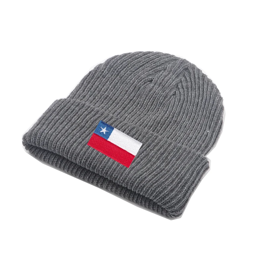 Customized embroidered logo, Chilean flag logo, autumn and winter wool hat, warm knit hat, ear protection, thickened hat,