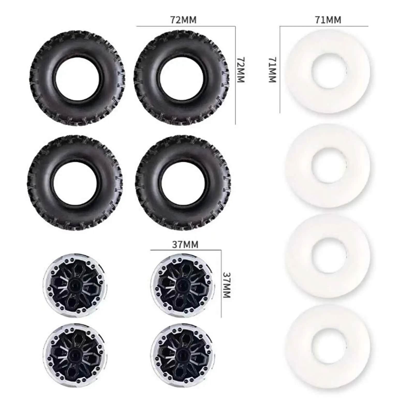 4 Pieces RC Crawler Tires Replacement Part for 1/16 1/12 Scale Wear Resistant 72mm RC Wheels and Tires Set for C24 B14 C34