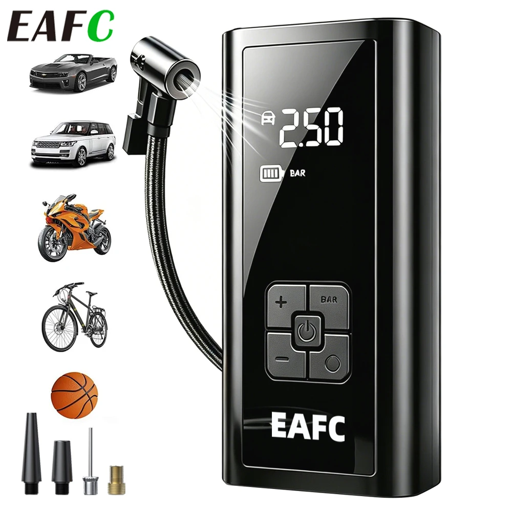 Image of EAFC Kabelloser Auto-Reifenfüller, tragbarer Luftkompressor, 150PSI elektrische Auto-Reifenpumpe mit digitalem Druckmesser, automatische Abschaltung, LED-Taschenlampe, Luftpumpe für Auto, Motorrad,