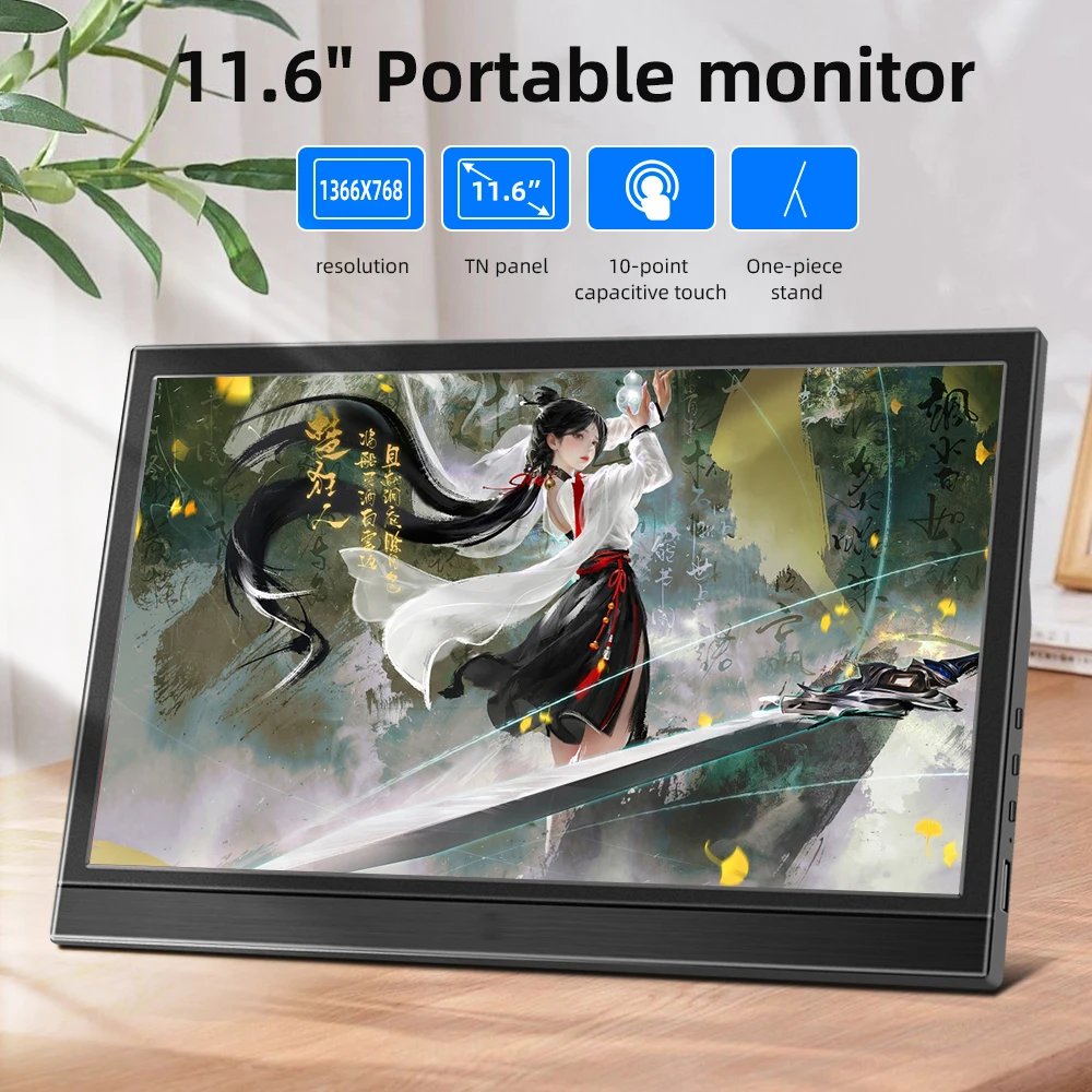 Monitor portátil táctil de 11,6 pulgadas, pantalla lcd 1366X768, segunda pantalla para ordenador portátil, pantalla extendida para juegos para