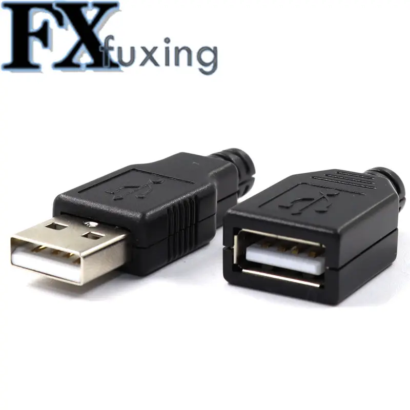 10pcs 5Set Type A Male Female USB 4 Pin Plug Socket Connector With Black Plastic Cover Type-A DIY Kits A Female Black