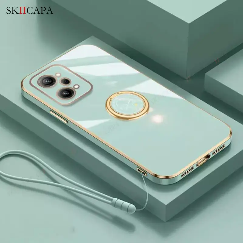 Lens Protector With Lanyard Silicone Cover For Oppo K10 Pro K9X K9S K7X R17 R15X R11S Q3I K5 Electroplated Ring Stand Phone Case