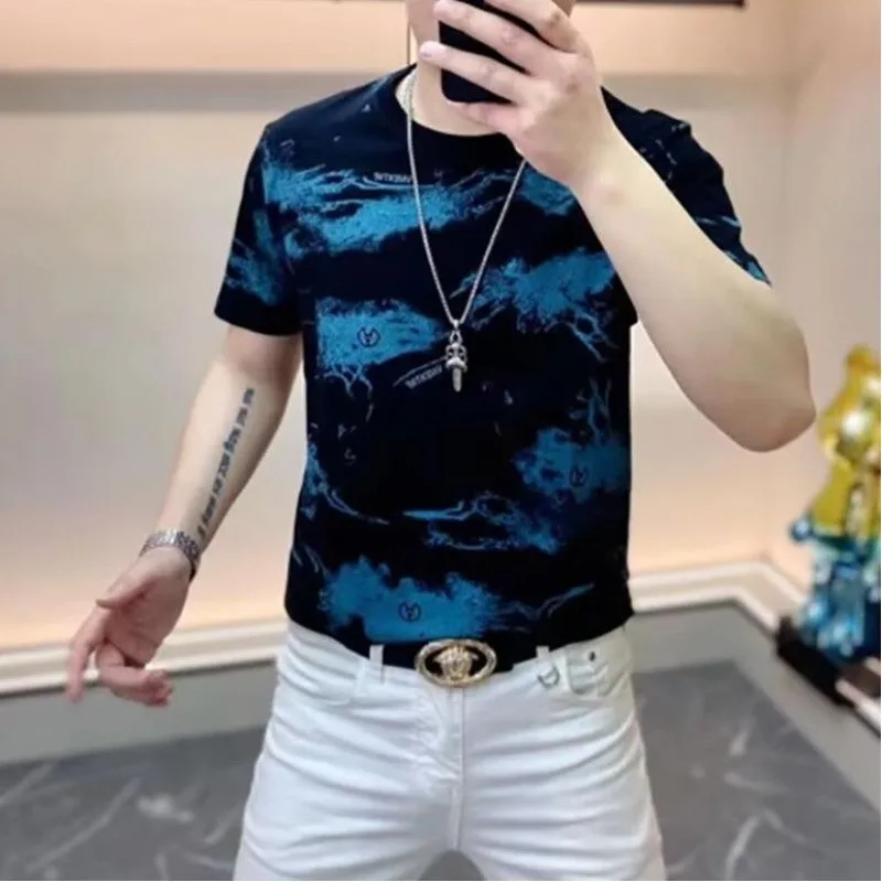 2024 Summer Men\'s New Pullover O-Neck Patchwork Print Slim Fit Fashion Leisure Comfortable Versatile Short Sleeve T-Shirts Tops