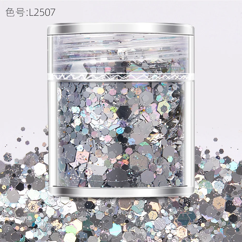 10ML/Bottle Polychrome Nail Glitter, Chunky Glitter, Mixed Fine And Coarse Glitter Process, Holographic Nail Glitter Decoration