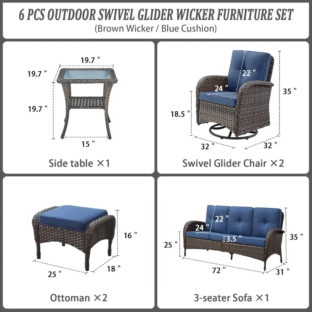 Wicker Patio Furniture Sets with Outdoor Swivel Rocker Chairs Outdoor Couch Perfect for Patio Deck Backyard