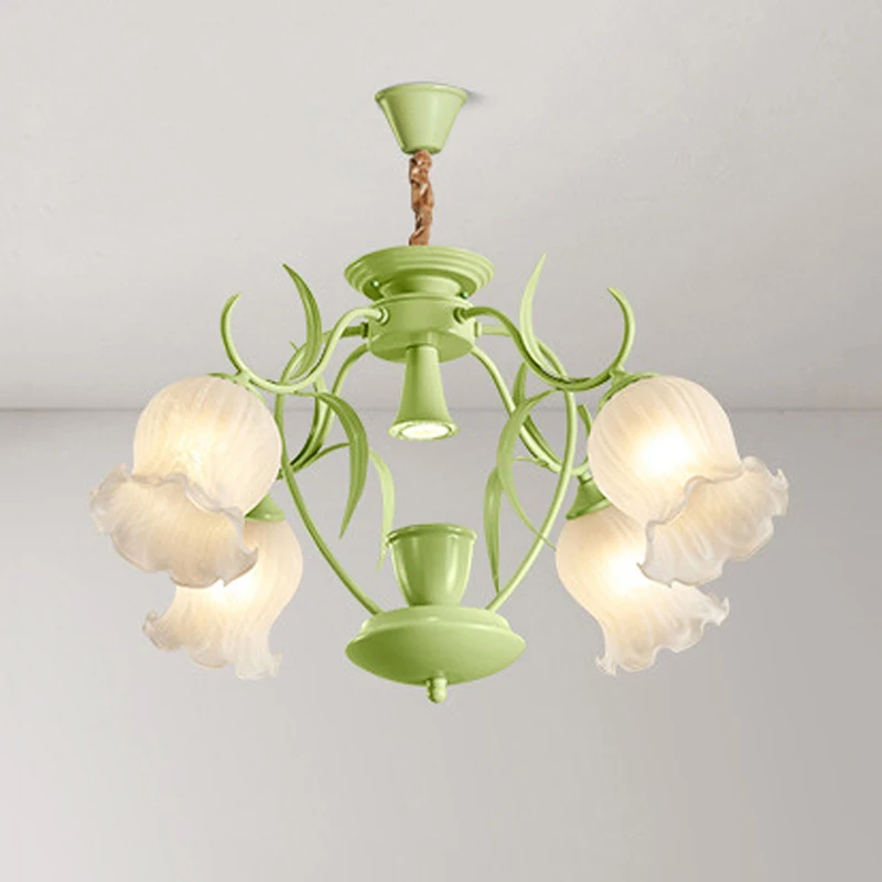 French Cream Style Green Countryside Flower Decorative Ceiling Light Modern Creative No Open Fire Candle Aromatherapy LED Lamp