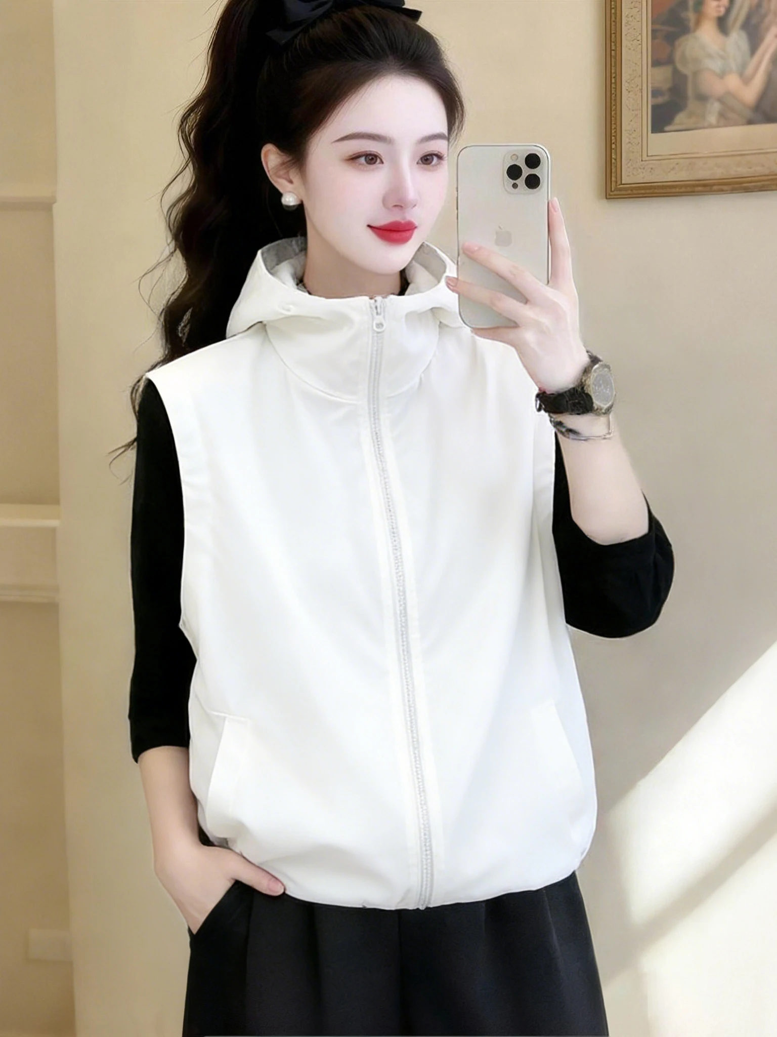 Hooded Women's Light Weight Vest Summer New Style Sun Protection Outdoor Wearable Vest Standard Fit Zipper Closure Casual Vest