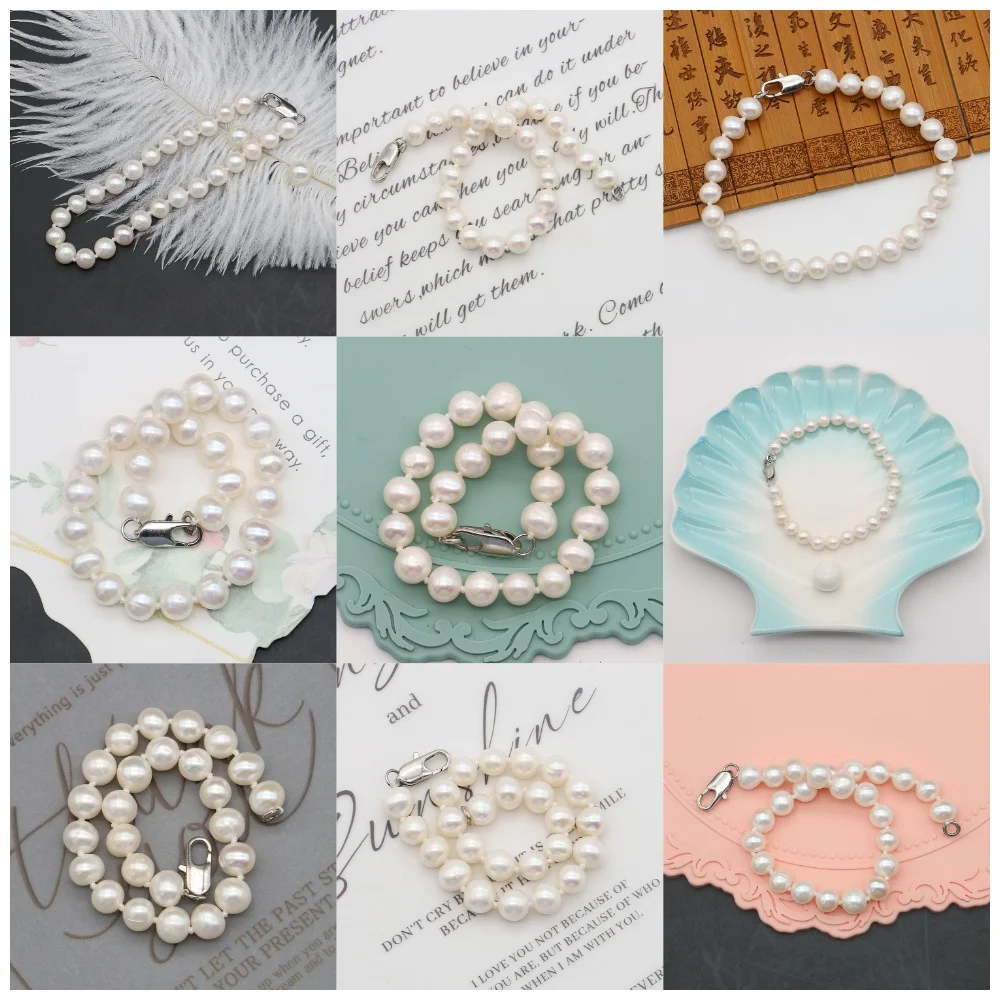 

Natural Baroque White Round Pearl Bracelet with Lobster Clasp Copper Clasp Beaded DIY Jewelry Accessory Holiday Birthday Gift