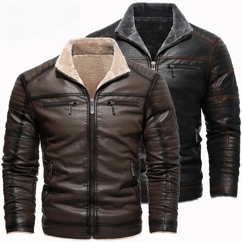 Winter Leather Jacket Men Coat Jackets Coats Faux Leather Vintage Biker Jacket Men To Resist The Wind Windproof Biker Jacket Men