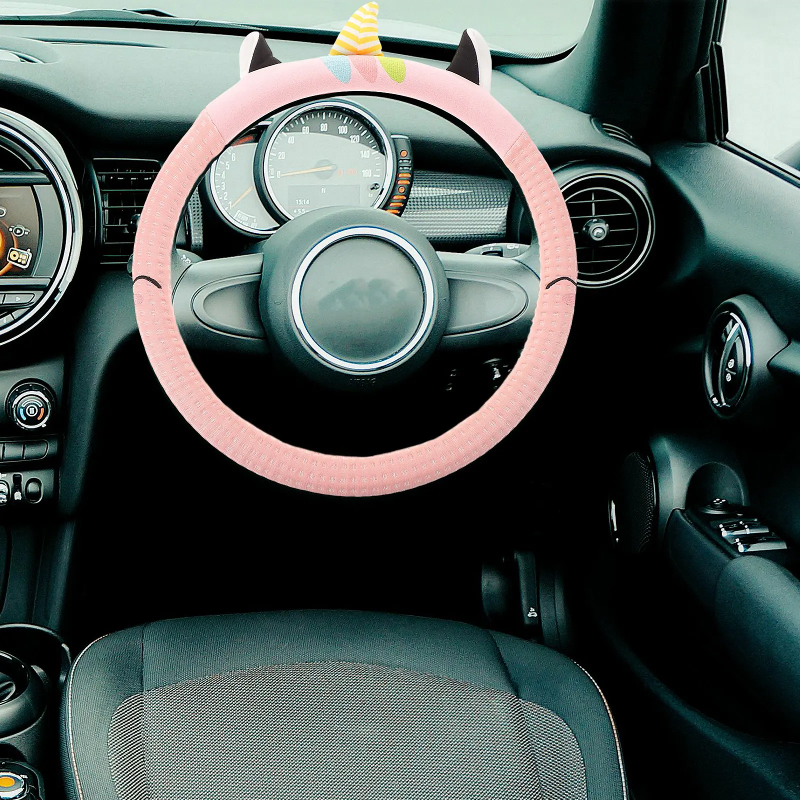 

Steering Wheel Cover Universal Cool Breathable Ice Silk Cartoon Design All Season Soft Kawaii Car Decor Women Accessories