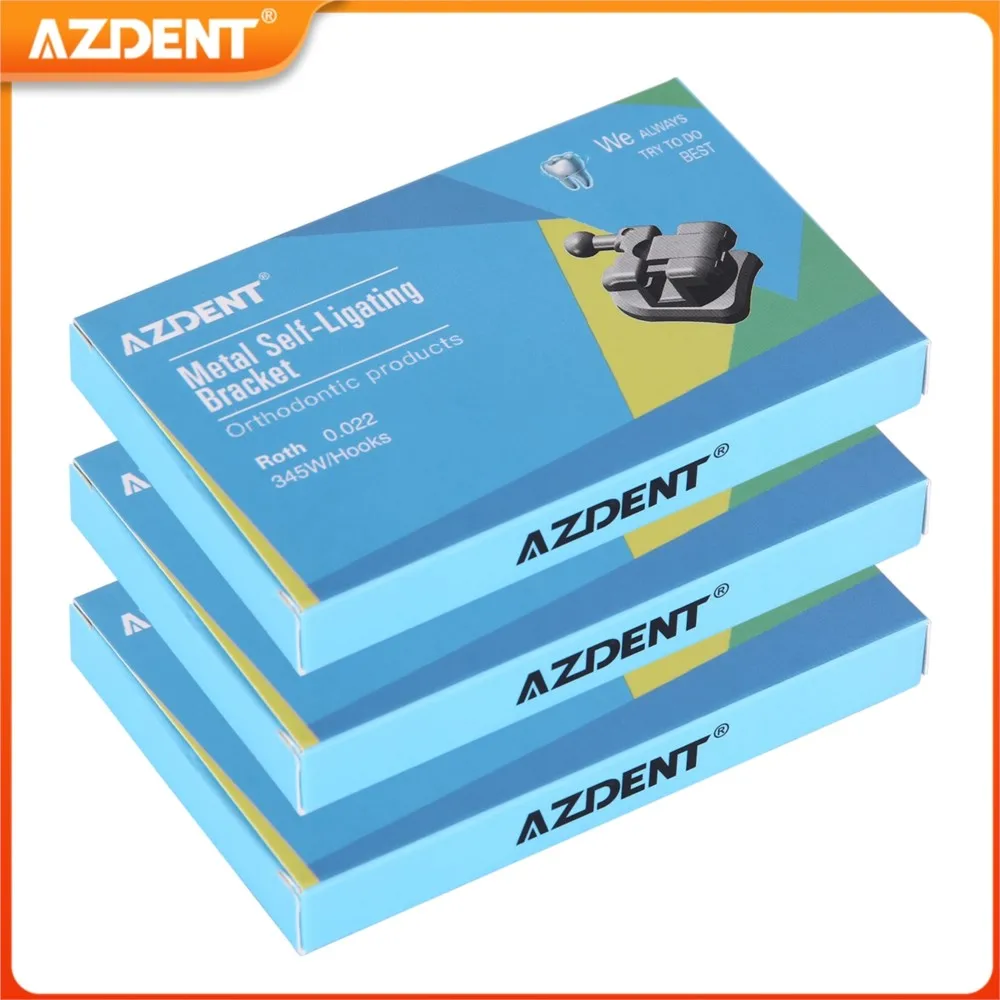 

3Boxes AZDENT Dental Orthodontic Brackets Self-Ligating Braces Mini Roth/MBT 0.022 Hooks 3 4 5 & Buccal Tubes MIM Monoblock Base